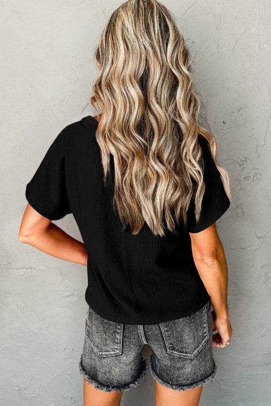 Emerson Crinkled V Neck Wide Sleeve Top - Shop Style & More | Fresh Looks, Everyday Deals & Free Shipping