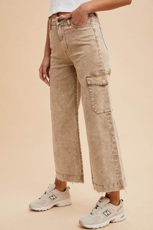 Annie Wear Raw Hem Wide Leg Jeans with Cargo Pockets - Shop Style & More | Fresh Looks, Everyday Deals & Free Shipping