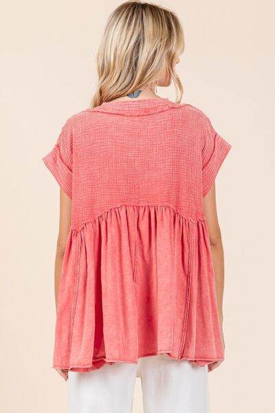 Mittoshop Mixed Media Mineral Wash Babydoll Short Sleeve Blouse - Shop Style & More | Fresh Looks, Everyday Deals & Free Shipping