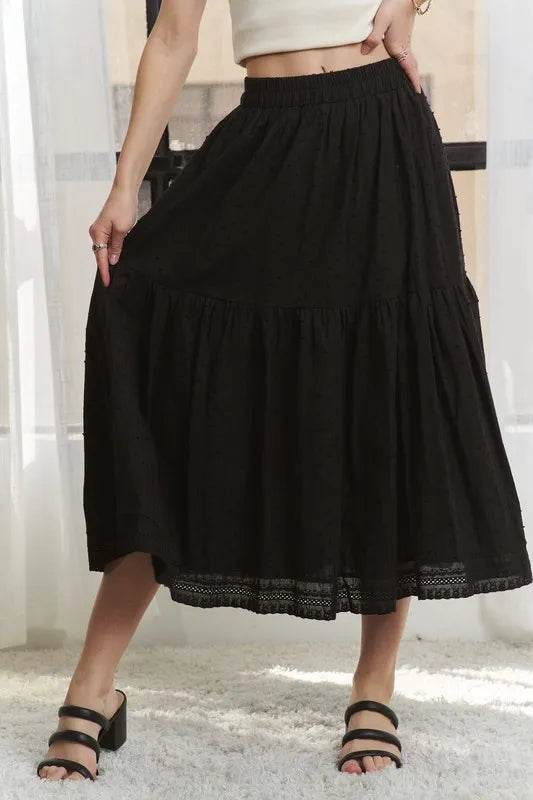 ADORA Elastic Waistband Tiered Midi Skirt - Shop Style & More | Fresh Looks, Everyday Deals & Free Shipping