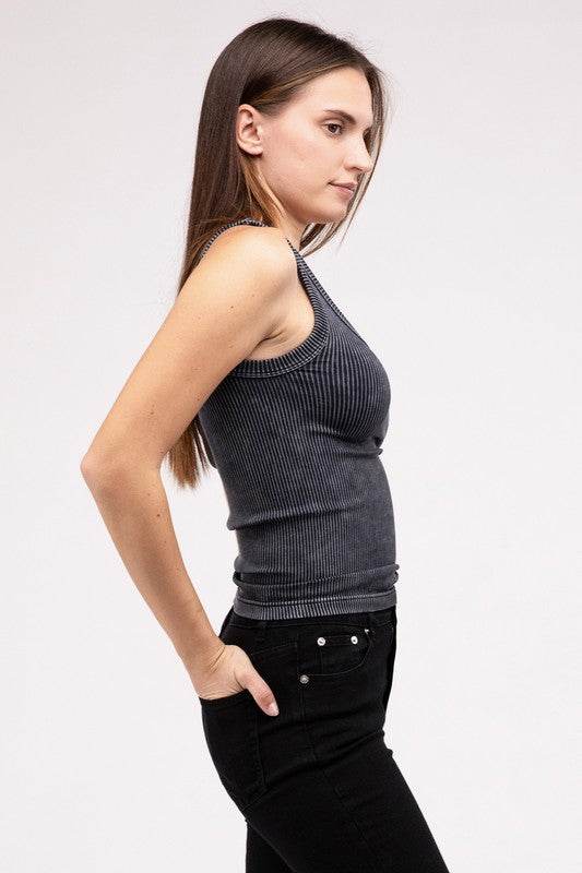 2-Way Neckline Washed Ribbed Cropped Tank Top - Shop Style & More | Fresh Looks, Everyday Deals & Free Shipping