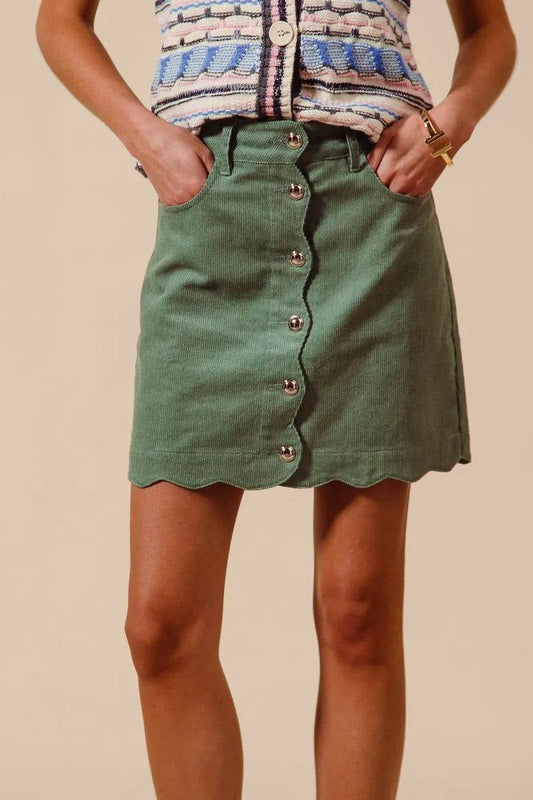 SO ME Scallop Buttoned Front Corduroy Mini Skirt - Shop Style & More | Fresh Looks, Everyday Deals & Free Shipping