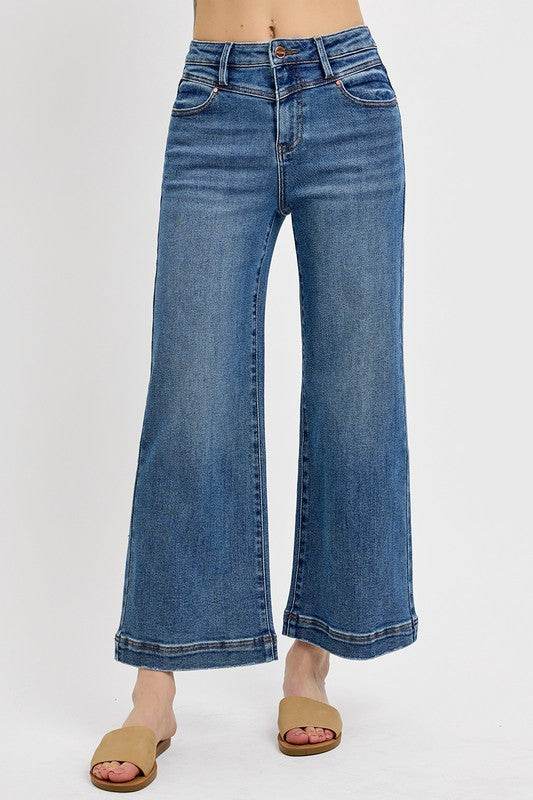 RISEN Full Size High Rise Crop Wide Leg Front Yoke Detail Jeans Plus Size - Shop Style & More | Fresh Looks, Everyday Deals & Free Shipping