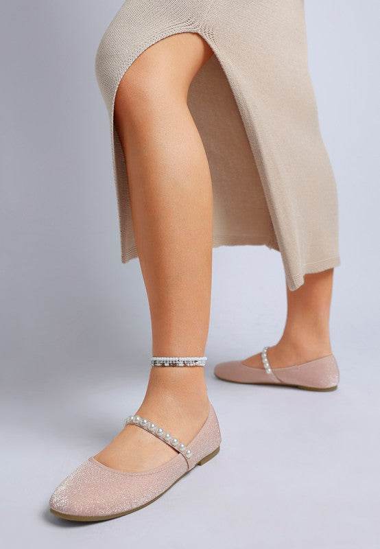 Corphee Pearl Strapped Glitter Ballerinas - Shop Style & More | Fresh Looks, Everyday Deals & Free Shipping