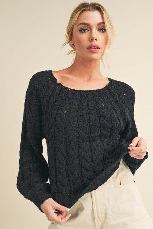 Aemi + Co Cable-Knit Openwork Round Neck Sweater - Shop Style & More | Fresh Looks, Everyday Deals & Free Shipping