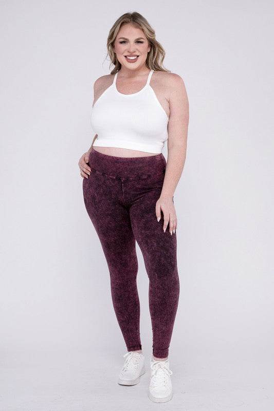 Plus Mineral Washed Wide Waistband Yoga Leggings - Shop Style & More | Fresh Looks, Everyday Deals & Free Shipping