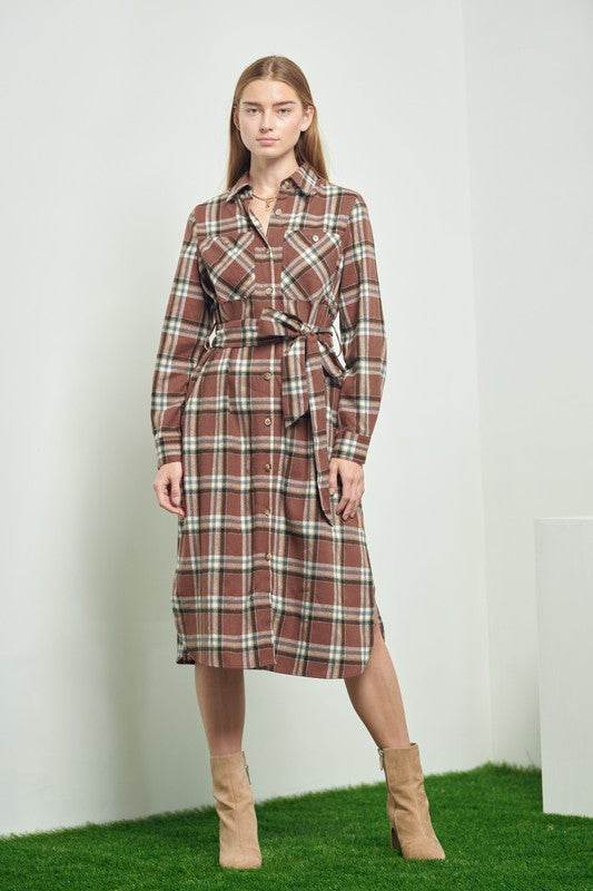 PLAID PRINT COLLAR LONG SHIRT DRESS - Shop Style & More | Fresh Looks, Everyday Deals & Free Shipping