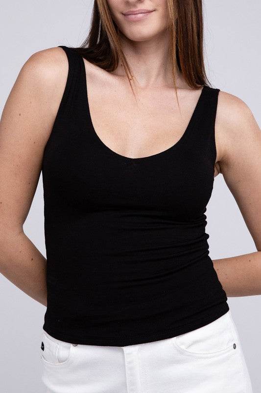 Premium Rayon Double Layered V-Neck Tank Top - Shop Style & More | Fresh Looks, Everyday Deals & Free Shipping