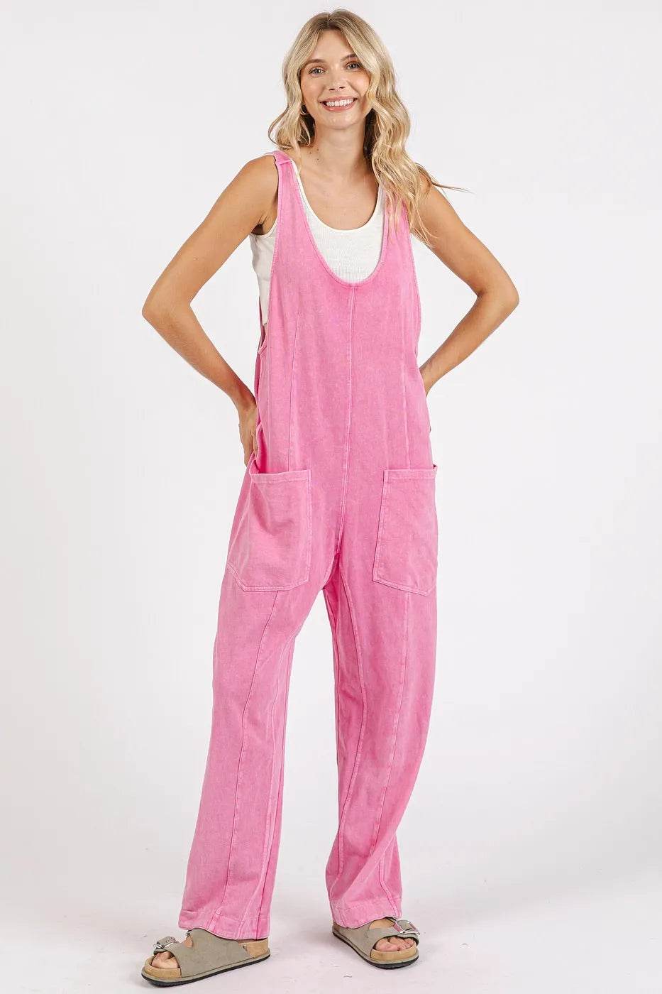 Mittoshop Mineral Wash Relaxed Fit Sleeveless Harem Jumpsuit - Shop Style & More | Fresh Looks, Everyday Deals & Free Shipping