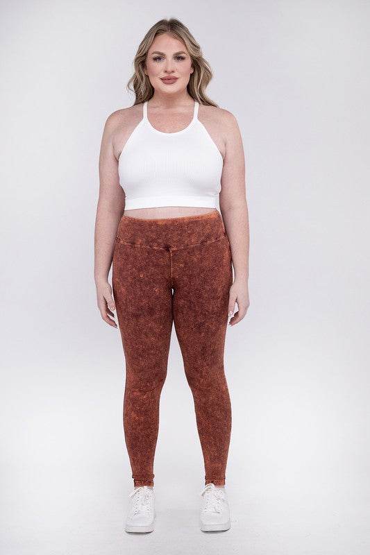 Plus Mineral Washed Wide Waistband Yoga Leggings - Shop Style & More | Fresh Looks, Everyday Deals & Free Shipping