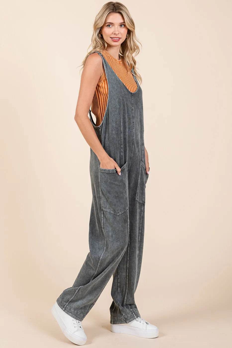 Mittoshop Mineral Wash Relaxed Fit Sleeveless Harem Jumpsuit - Shop Style & More | Fresh Looks, Everyday Deals & Free Shipping