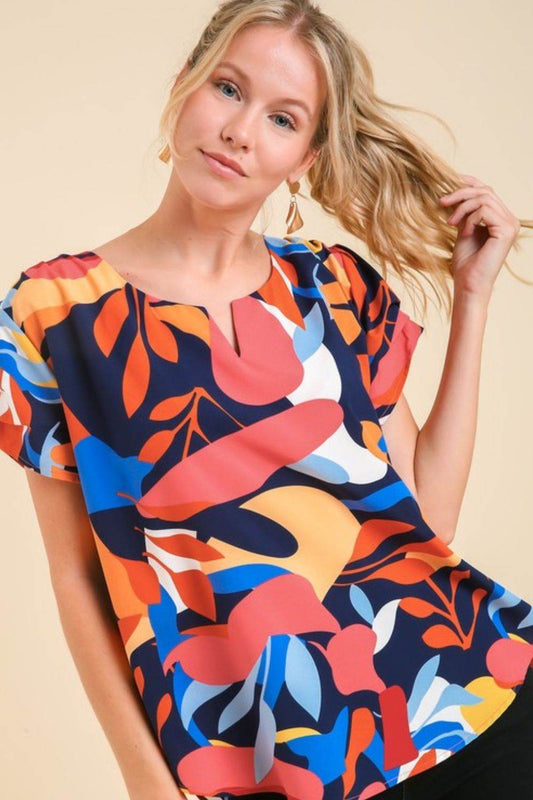 Umgee Full Size Short Sleeved Abstract Print Top Plus Size - Shop Style & More | Fresh Looks, Everyday Deals & Free Shipping