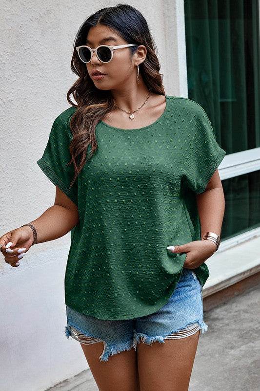 Plus Size Swiss Dot Solid Round Neck Loose Shirt - Shop Style & More | Fresh Looks, Everyday Deals & Free Shipping