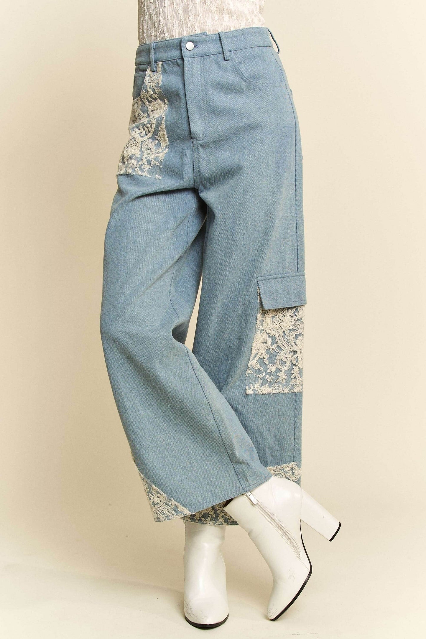 Davi & Dani Lace Applique Wide Leg Jeans - Shop Style & More | Fresh Looks, Everyday Deals & Free Shipping