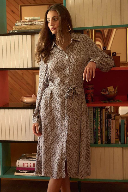 Mittoshop Abstract Print Waist Tie Midi Shirt Dress - Shop Style & More | Fresh Looks, Everyday Deals & Free Shipping