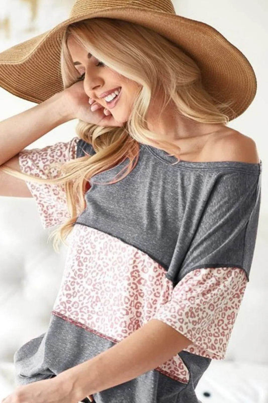 BiBi Triblend Knit with Leopard Block Out Stitching - Shop Style & More | Fresh Looks, Everyday Deals & Free Shipping