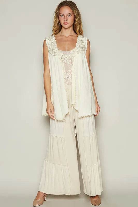 POL Pearl Detail Open Front Sleeveless Cardigan - Shop Style & More | Fresh Looks, Everyday Deals & Free Shipping