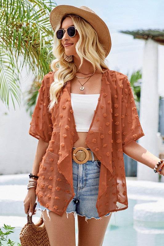 Draped Collar Swiss Dot Cover Up Cardigan Top - Shop Style & More | Fresh Looks, Everyday Deals & Free Shipping