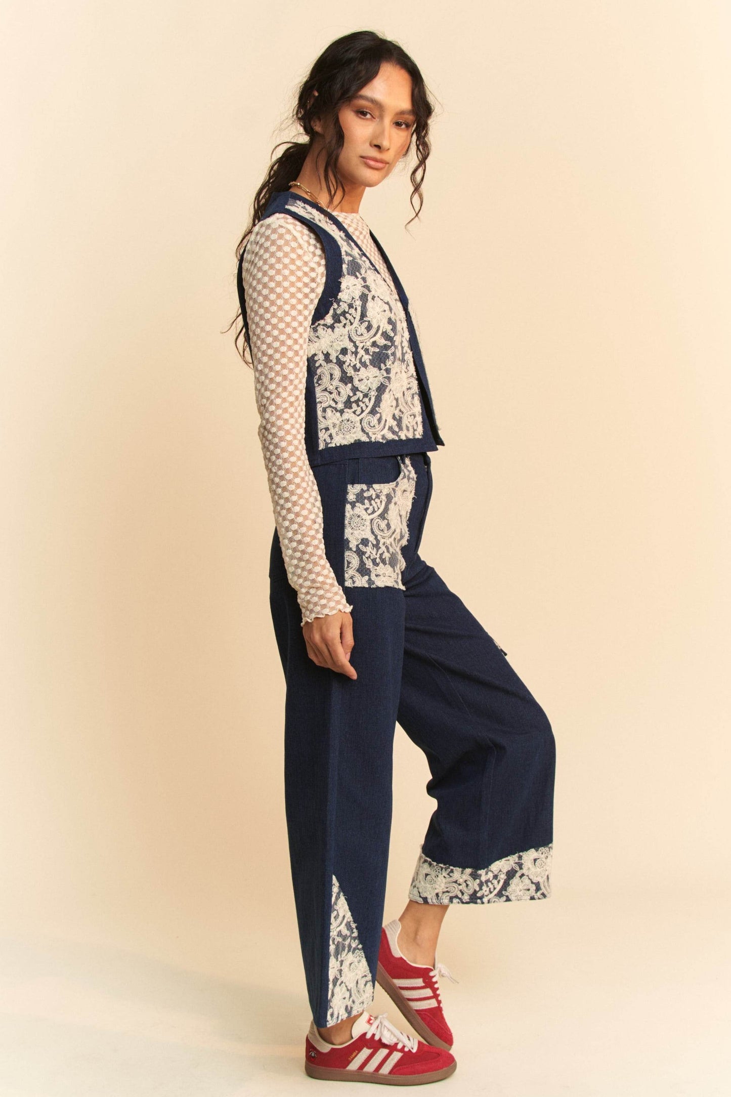 Davi & Dani Lace Applique Wide Leg Jeans - Shop Style & More | Fresh Looks, Everyday Deals & Free Shipping