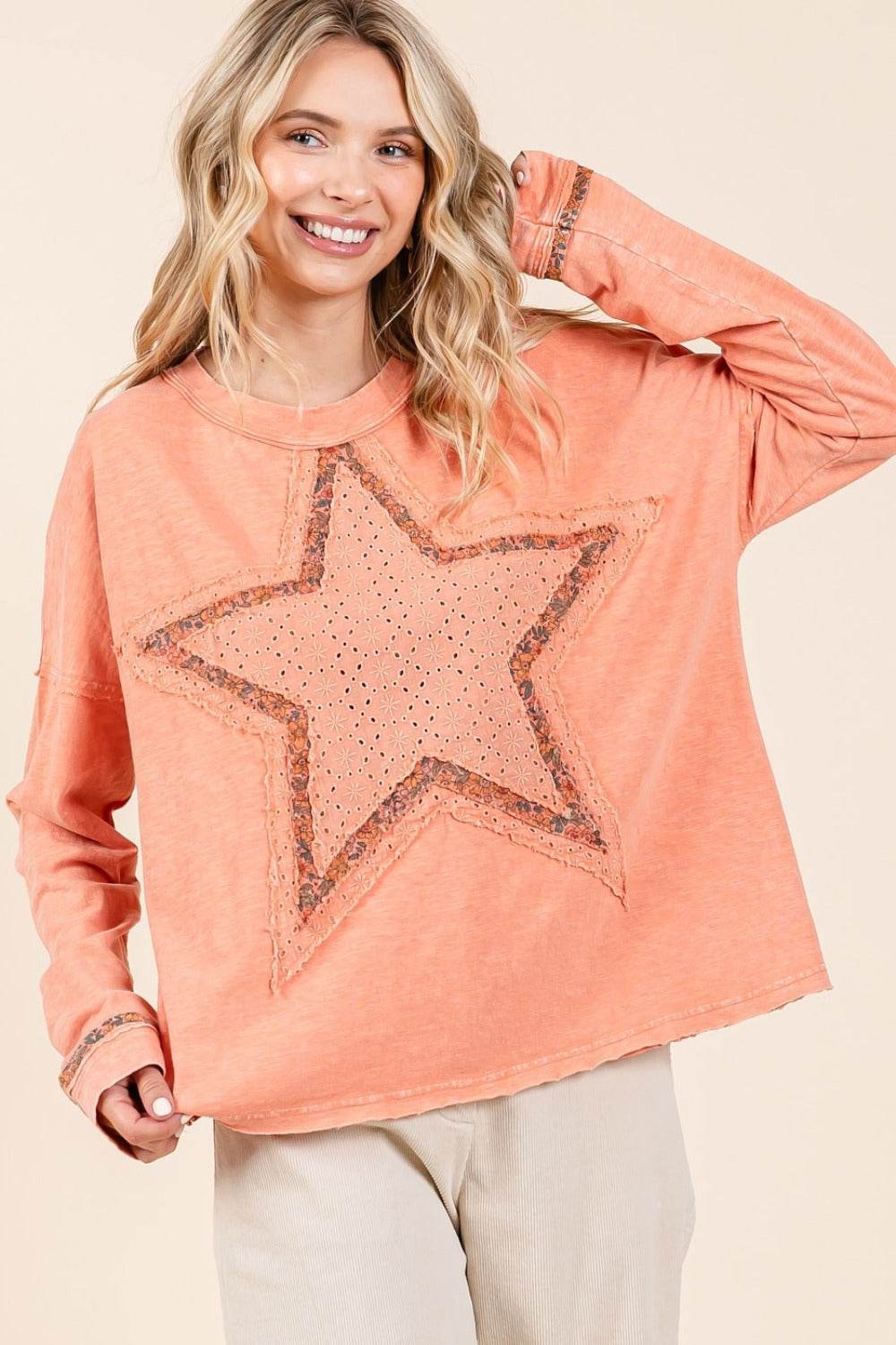 Mittoshop Mineral Wash Star Patch Long Sleeve T-Shirt - Shop Style & More | Fresh Looks, Everyday Deals & Free Shipping