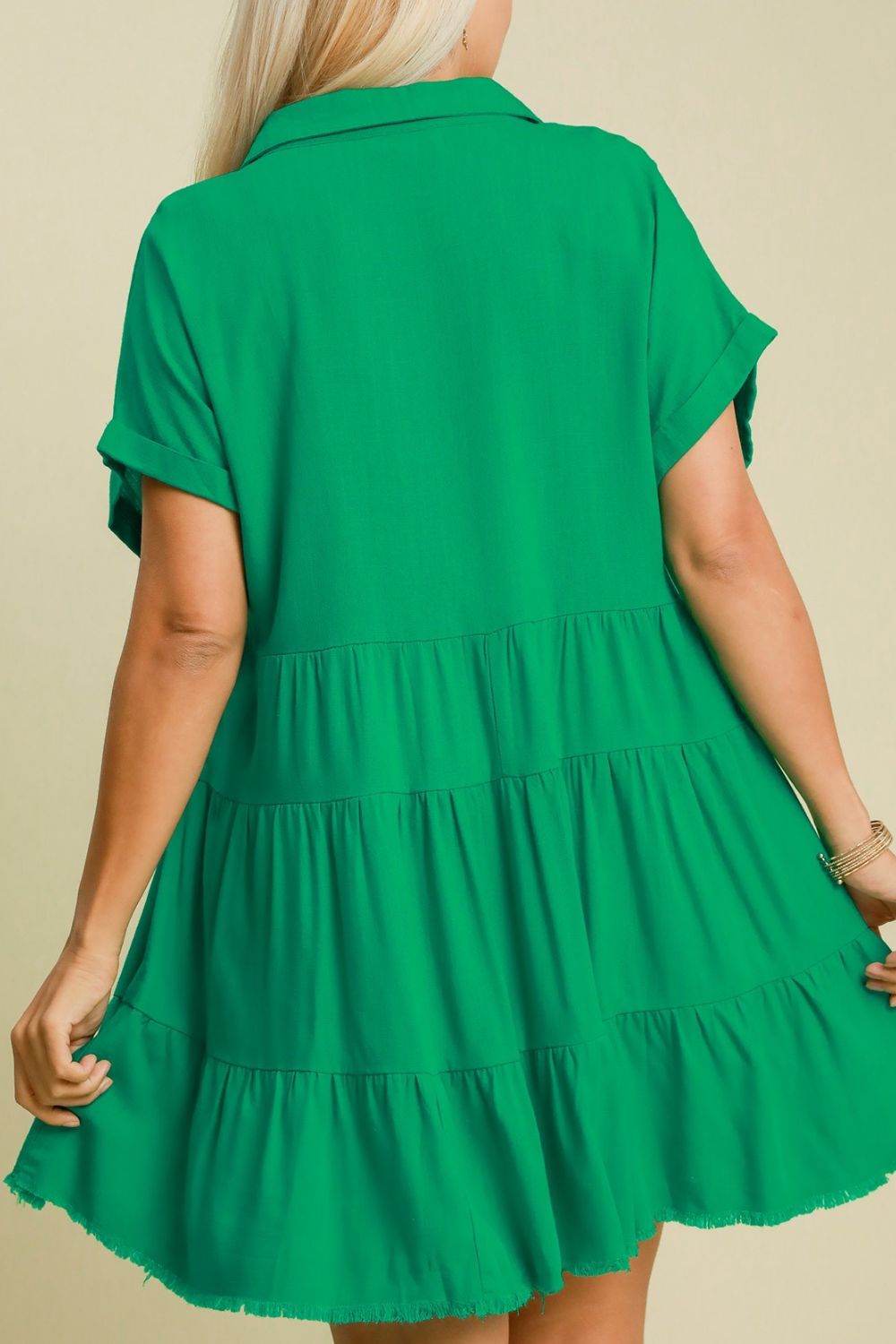 Umgee Full Size Raw Hem Folded Sleeve Tiered Dress Plus Size - Shop Style & More | Fresh Looks, Everyday Deals & Free Shipping