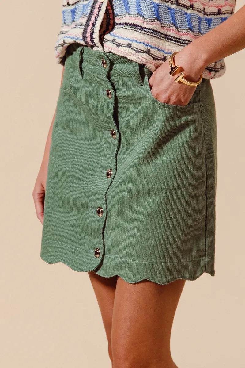 SO ME Scallop Buttoned Front Corduroy Mini Skirt - Shop Style & More | Fresh Looks, Everyday Deals & Free Shipping