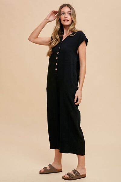 Annie Wear Button Detail Wide Leg Jumpsuit with Pockets - Shop Style & More | Fresh Looks, Everyday Deals & Free Shipping