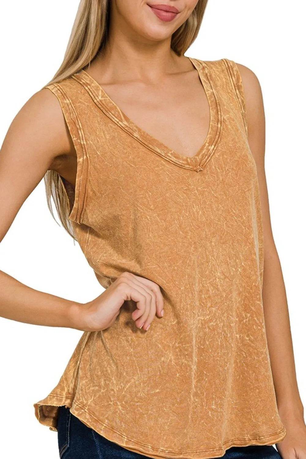 Zenana Crinkle Washed V-neck Sleeveless Top - Shop Style & More | Fresh Looks, Everyday Deals & Free Shipping