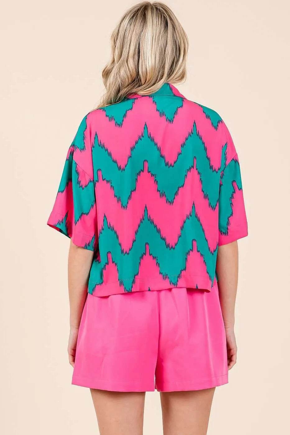 Mittoshop Chevron Print Short Sleeve Crop Shirt - Shop Style & More | Fresh Looks, Everyday Deals & Free Shipping