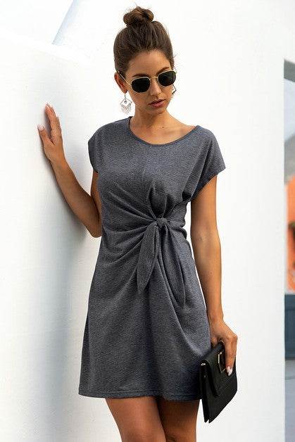 Solid Twist Knot Front Short Sleeve Tee Fit Dress - Shop Style & More | Fresh Looks, Everyday Deals & Free Shipping