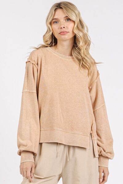 Mittoshop Side Slit Exposed Seam Round Neck Sweatshirt - Shop Style & More | Fresh Looks, Everyday Deals & Free Shipping