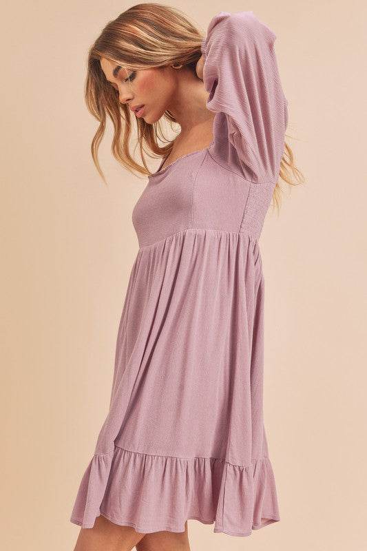 Aemi + Co Ruffled Hem Square Neck Balloon Sleeve Mini Dress - Shop Style & More | Fresh Looks, Everyday Deals & Free Shipping