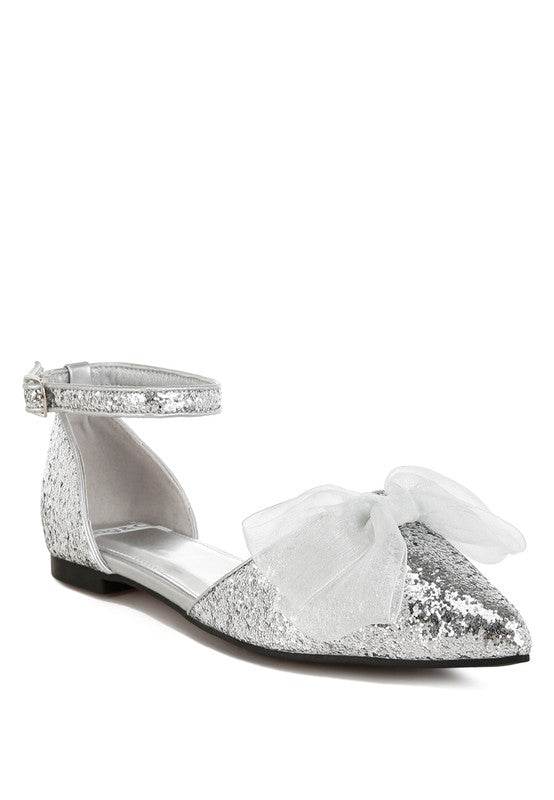 Clarice Sheer Bow Detail Glitter Flat Sandals - Shop Style & More | Fresh Looks, Everyday Deals & Free Shipping