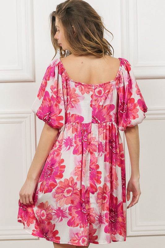BiBi Floral Square Neck Puff Sleeve Mini Dress - Shop Style & More | Fresh Looks, Everyday Deals & Free Shipping