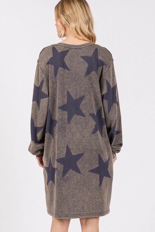SAGE + FIG Washed Star Print Round Neck Dress - Shop Style & More | Fresh Looks, Everyday Deals & Free Shipping