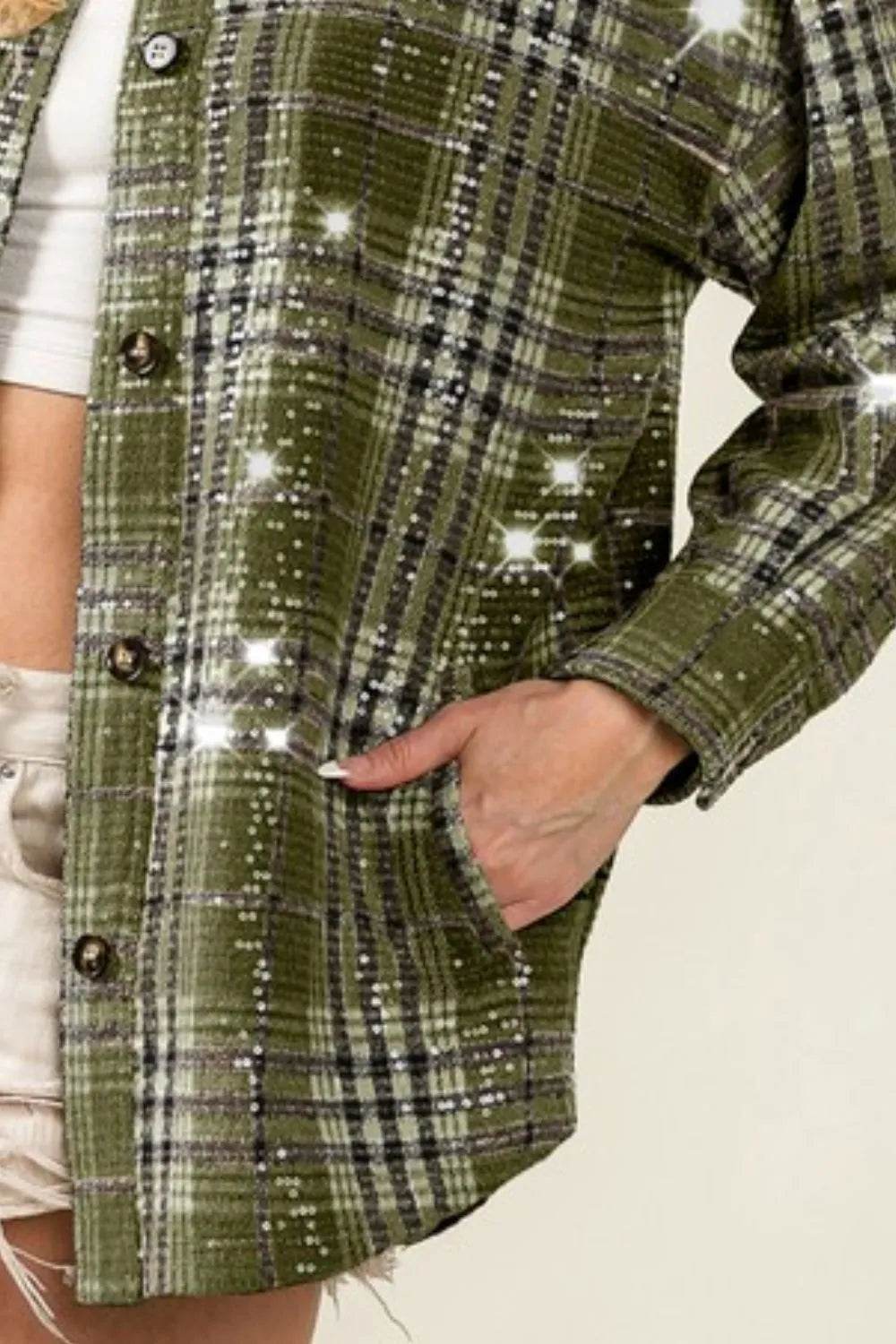 BiBi Allover Clear Sequins Vintage Plaid Jacket - Shop Style & More | Fresh Looks, Everyday Deals & Free Shipping