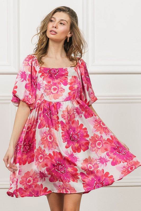 BiBi Floral Square Neck Puff Sleeve Mini Dress - Shop Style & More | Fresh Looks, Everyday Deals & Free Shipping