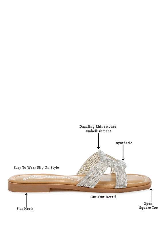 Minople Rhinestones Embellished Flat Sandals - Shop Style & More | Fresh Looks, Everyday Deals & Free Shipping
