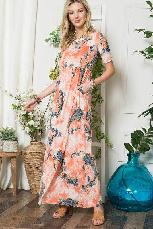 Celeste Paisley Print Short Sleeve Maxi Dress with Pockets - Shop Style & More | Fresh Looks, Everyday Deals & Free Shipping