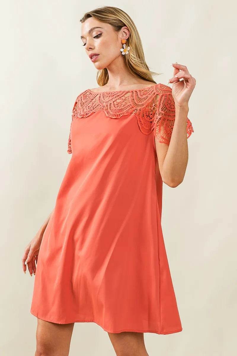 BiBi Crochet Lace Yoke Detailed Wrinkled Dress - Shop Style & More | Fresh Looks, Everyday Deals & Free Shipping