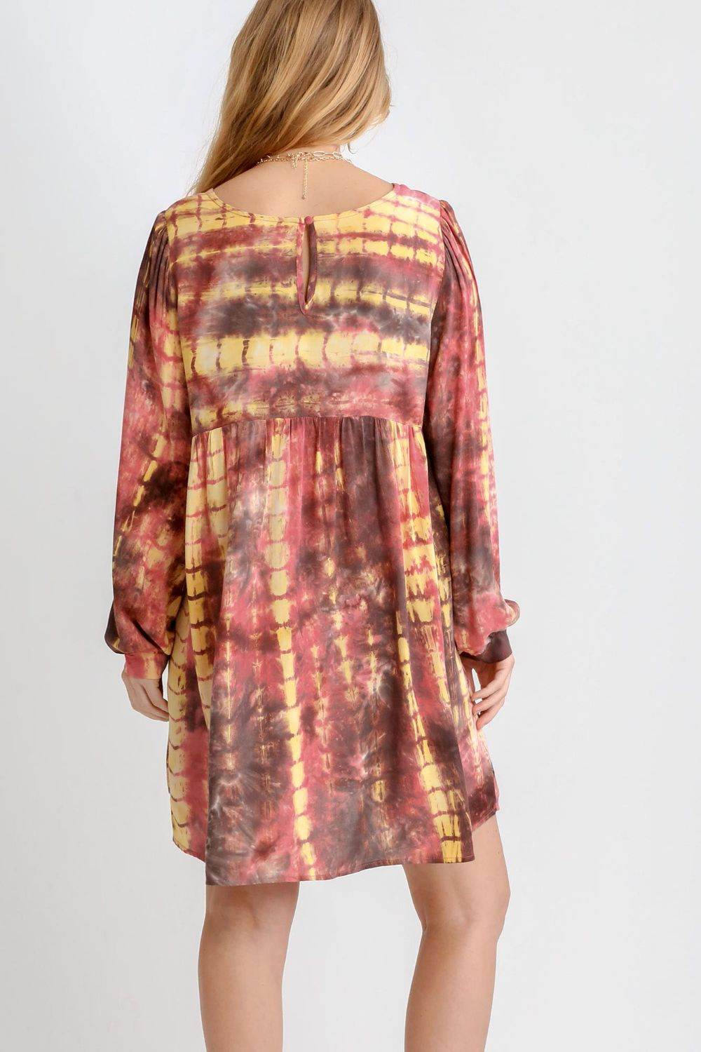 Umgee Full Size Tie Dye Long Sleeve Babydoll Dress with Keyhole Plus Size - Shop Style & More | Fresh Looks, Everyday Deals & Free Shipping