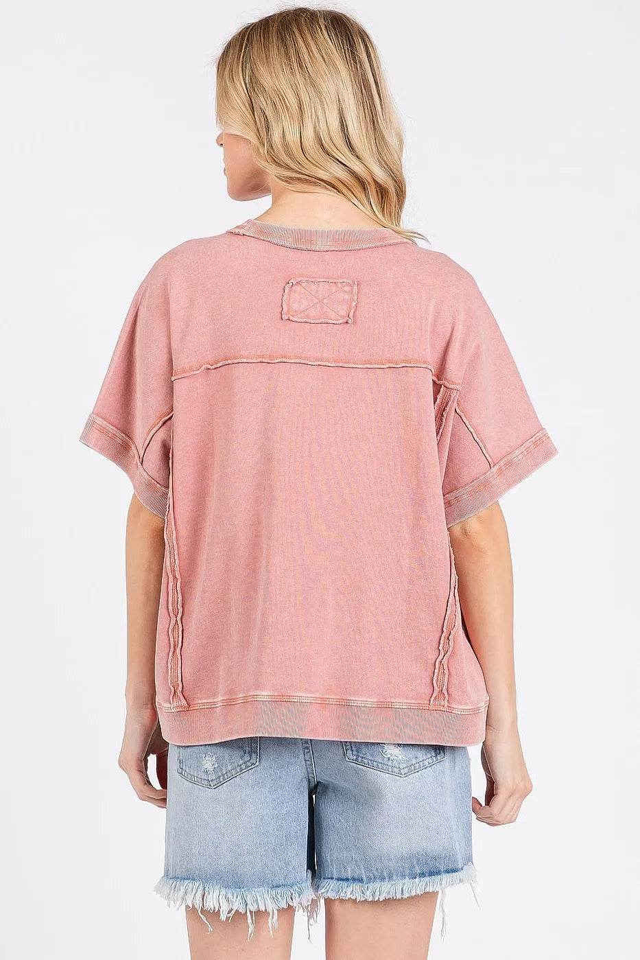 Mittoshop Mineral Wash French Terry Crew Neck Casual Top - Shop Style & More | Fresh Looks, Everyday Deals & Free Shipping