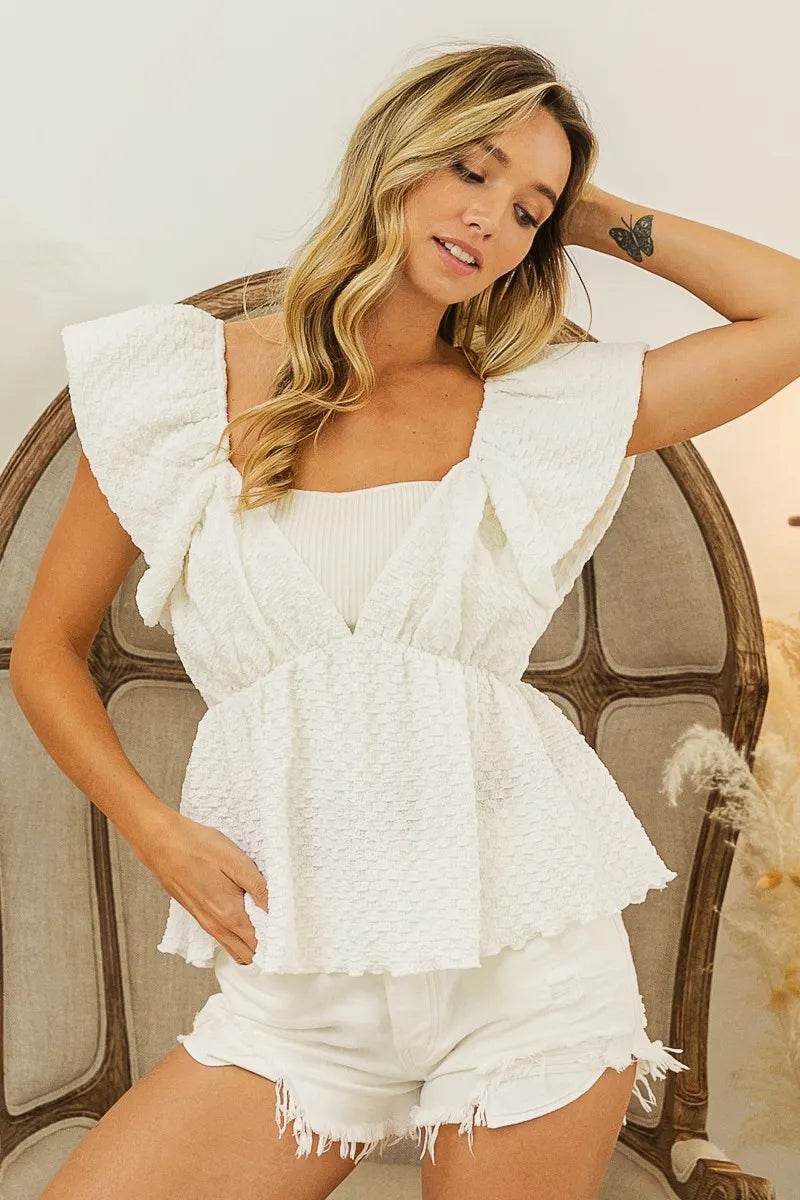 BiBi Crinkle Bubble Textured Ruffled Top - Shop Style & More | Fresh Looks, Everyday Deals & Free Shipping
