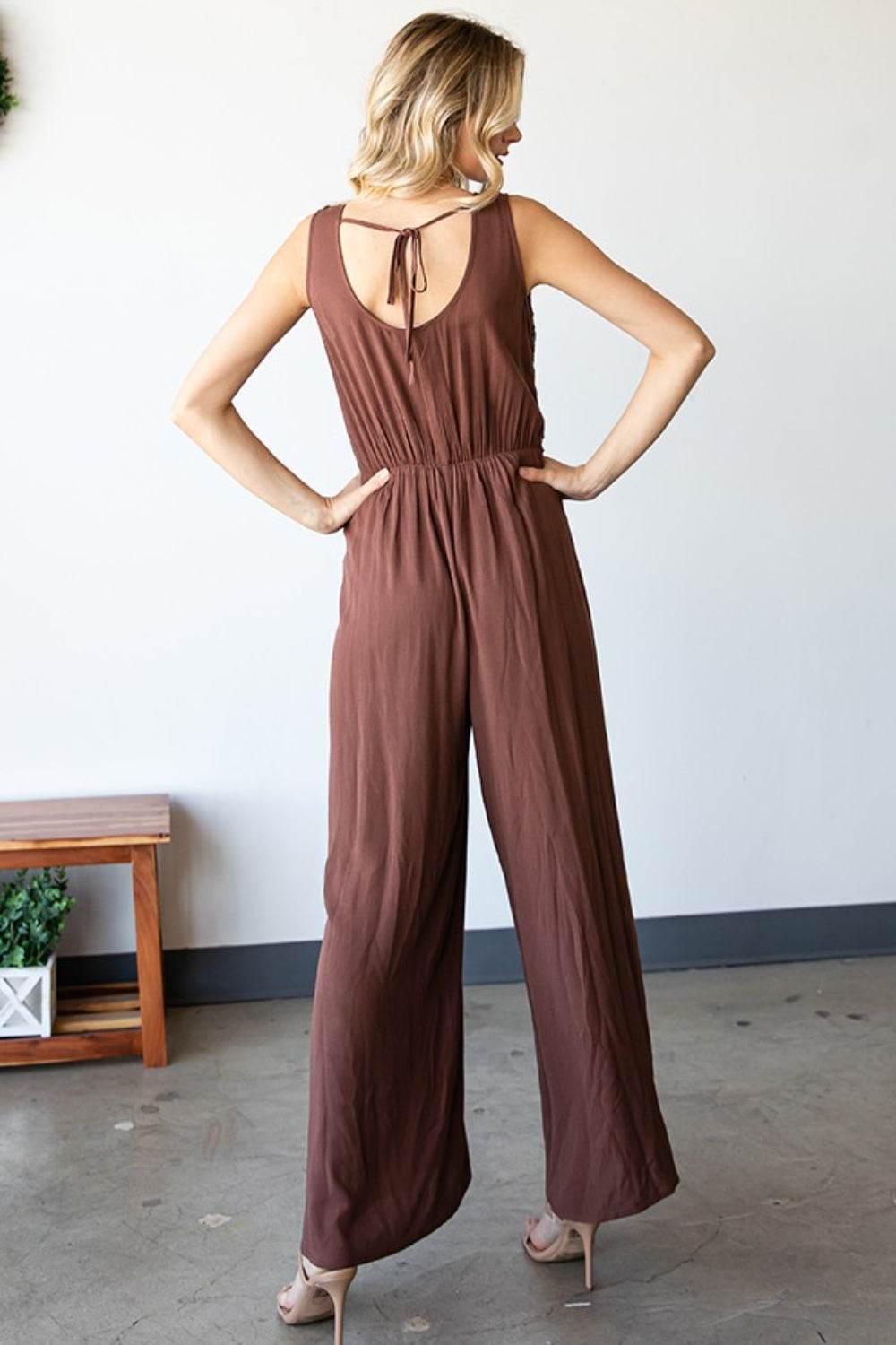First Love Tie Back Sleeveless Slit Wide Leg Jumpsuit - Shop Style & More | Fresh Looks, Everyday Deals & Free Shipping