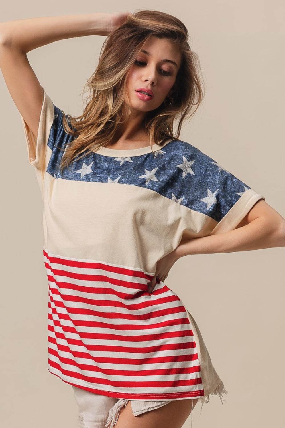 BiBi American Flag Theme Short Sleeve T-Shirt - Shop Style & More | Fresh Looks, Everyday Deals & Free Shipping