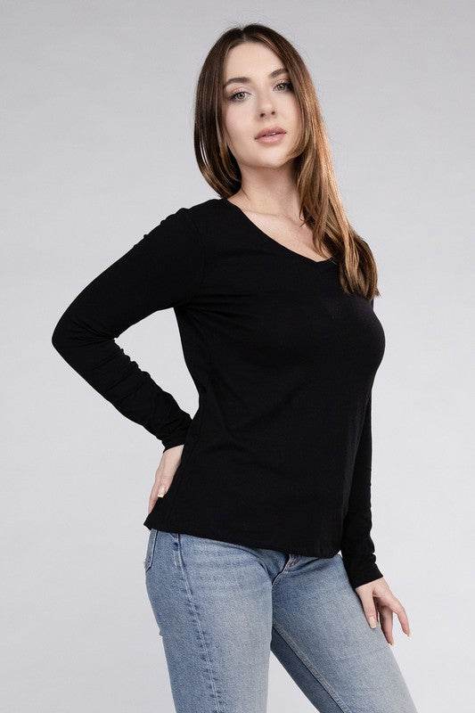 Cotton V-Neck Long Sleeve T-Shirt - Shop Style & More | Fresh Looks, Everyday Deals & Free Shipping