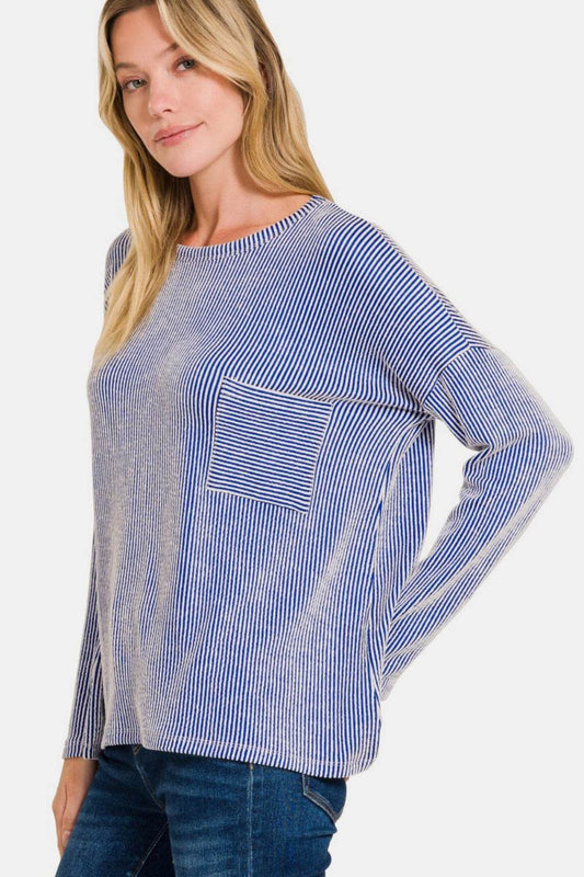 Zenana Ribbed Striped Long Sleeve T-Shirt - Shop Style & More | Fresh Looks, Everyday Deals & Free Shipping