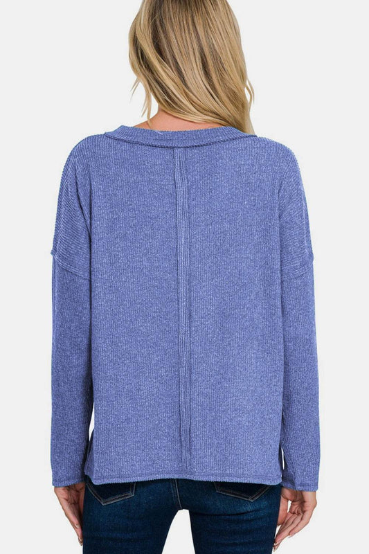 Zenana Full Size Ribbed V-Neck Drop Shoulder Top - Shop Style & More | Fresh Looks, Everyday Deals & Free Shipping