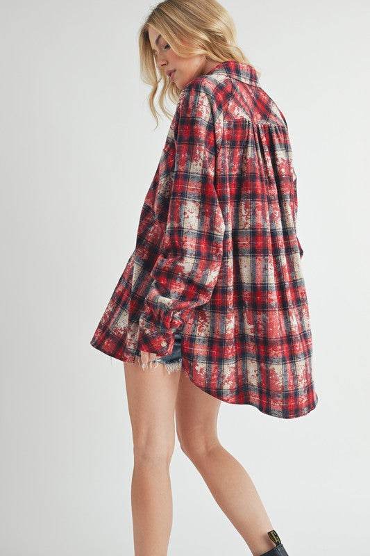 Aemi + Co Washed Plaid Button Up Raglan Sleeve Flannel Shirt - Shop Style & More | Fresh Looks, Everyday Deals & Free Shipping
