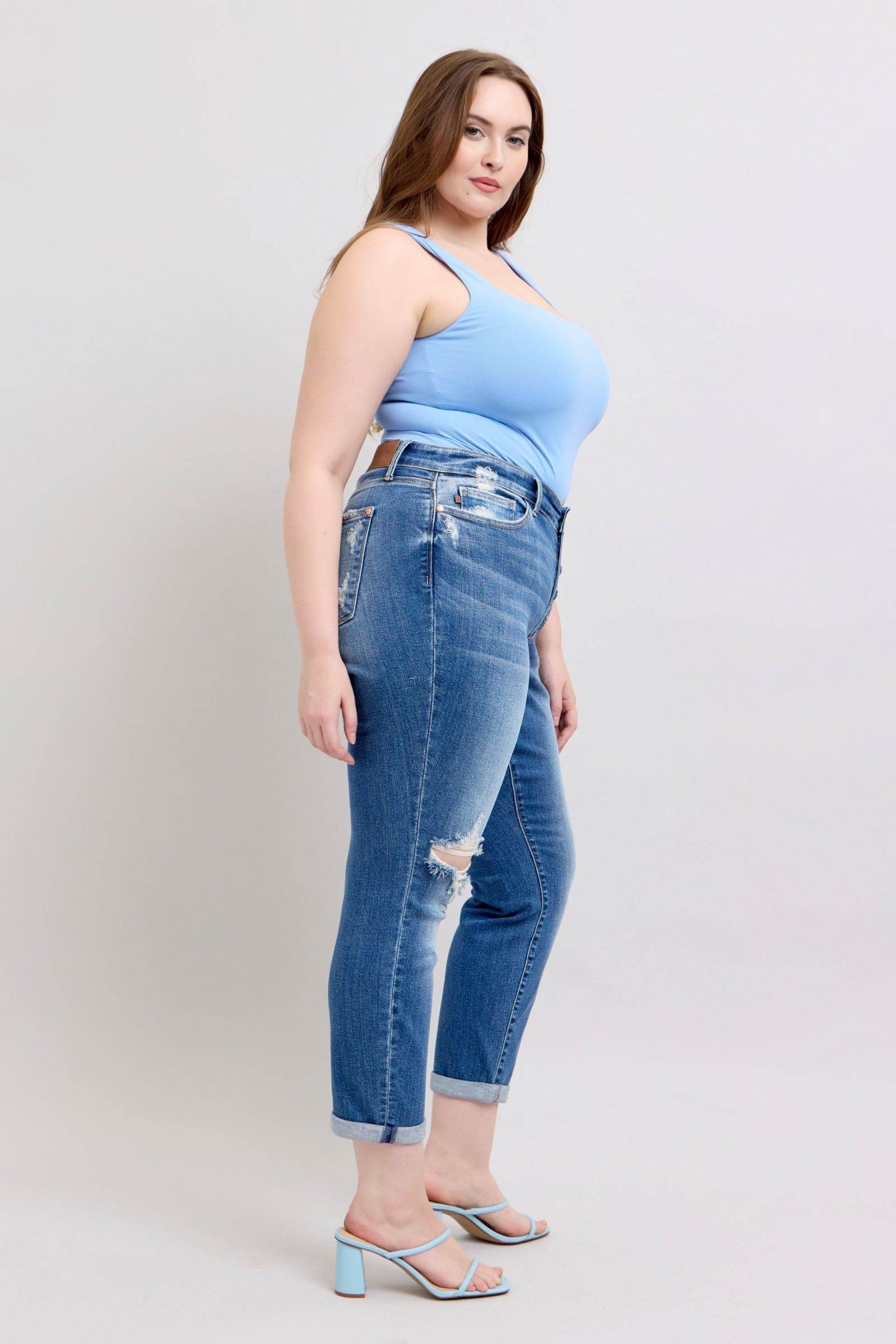 Judy Blue Full Size Button Fly Distressed Jeans with Pockets Plus Size - Shop Style & More | Fresh Looks, Everyday Deals & Free Shipping